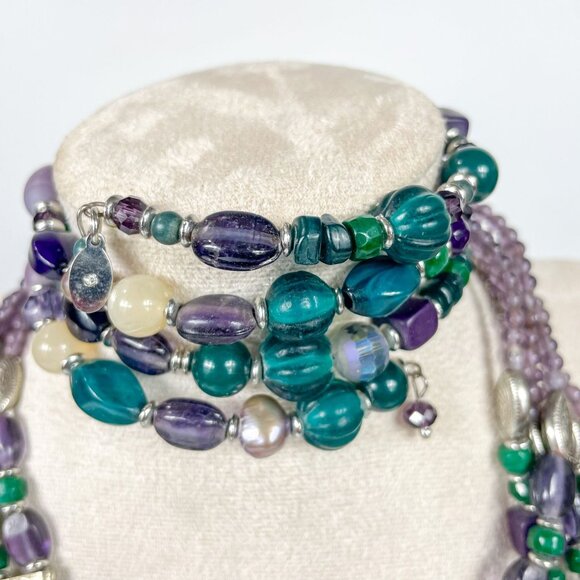Chicos Multistrand Green Purple Teal Necklace Bracelet Chunky Statement Mermaid - Picture 5 of 7